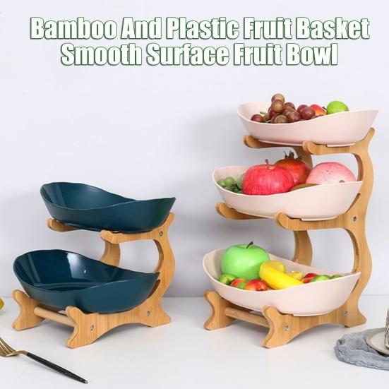 Obstkorb Großer Stauraum 1/2/3 Etagen Obstschale mit Natürlichen Bambusregalen Kunststoff Obstkorb Obstaufbewahrungsbehälter