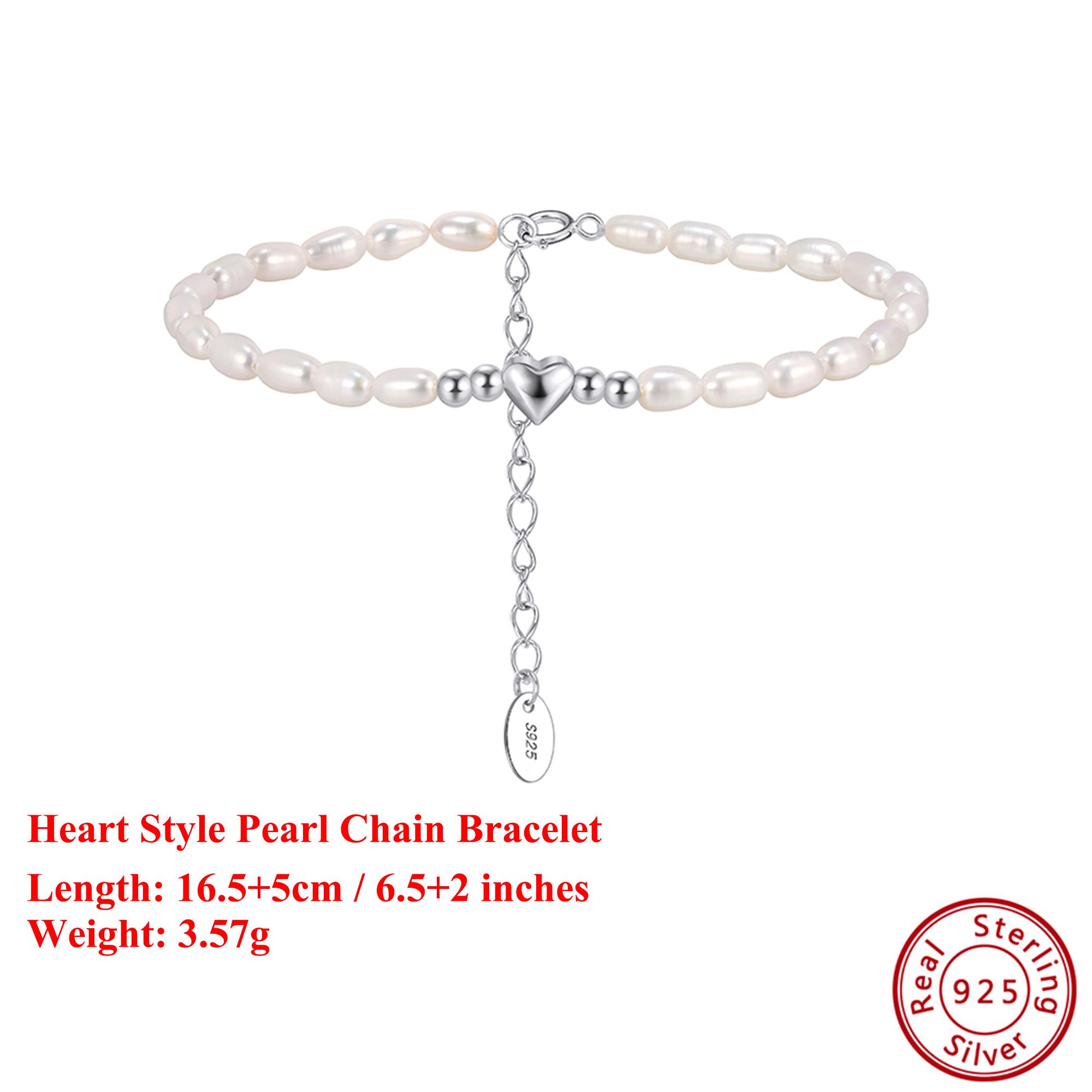 

EFFIE QUEEN Genuine 925 Silver 14k Gold Heart Shaped Pearl Chain Bracelet Natural Jewelry for Women Valentine s Day Gift GPB46 срібний