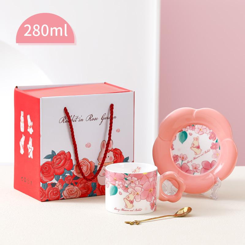 High value ceramic cup Internet celebrity same cartoon tulip home office girls coffee water cup souvenir cup
