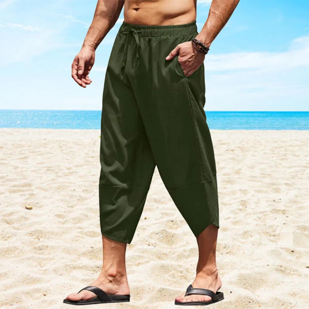 Mens Polyester Cotton Shorts 3/4 Summer Baggy Sweatshorts Trousers Solid Men Hip Hop Loose Long Streetwear Pants 2XL