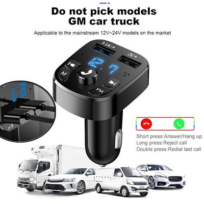 Carregador de carro Bluetooth 5.0 Dual USB Car Kit Transmissor FM Áudio MP3 Player autoradio Handsfree 3.1A 12-24V para iPhone Samsung