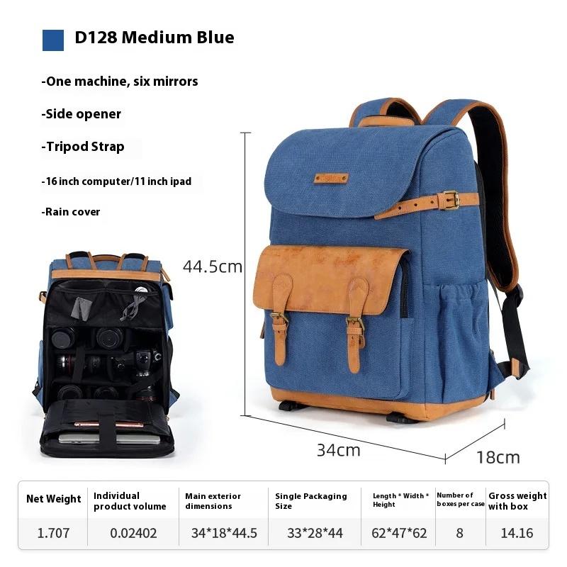 

Retro Backpack Upper And Lower Sub-Warehouses Large-Capacity Anti-Splashing Professional Camera Bag SLR Backpack средний синий