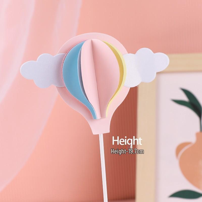 Pink Themed Cake Decor: Heart & Cloud Balloons with Insert Cards for Birthday Parties