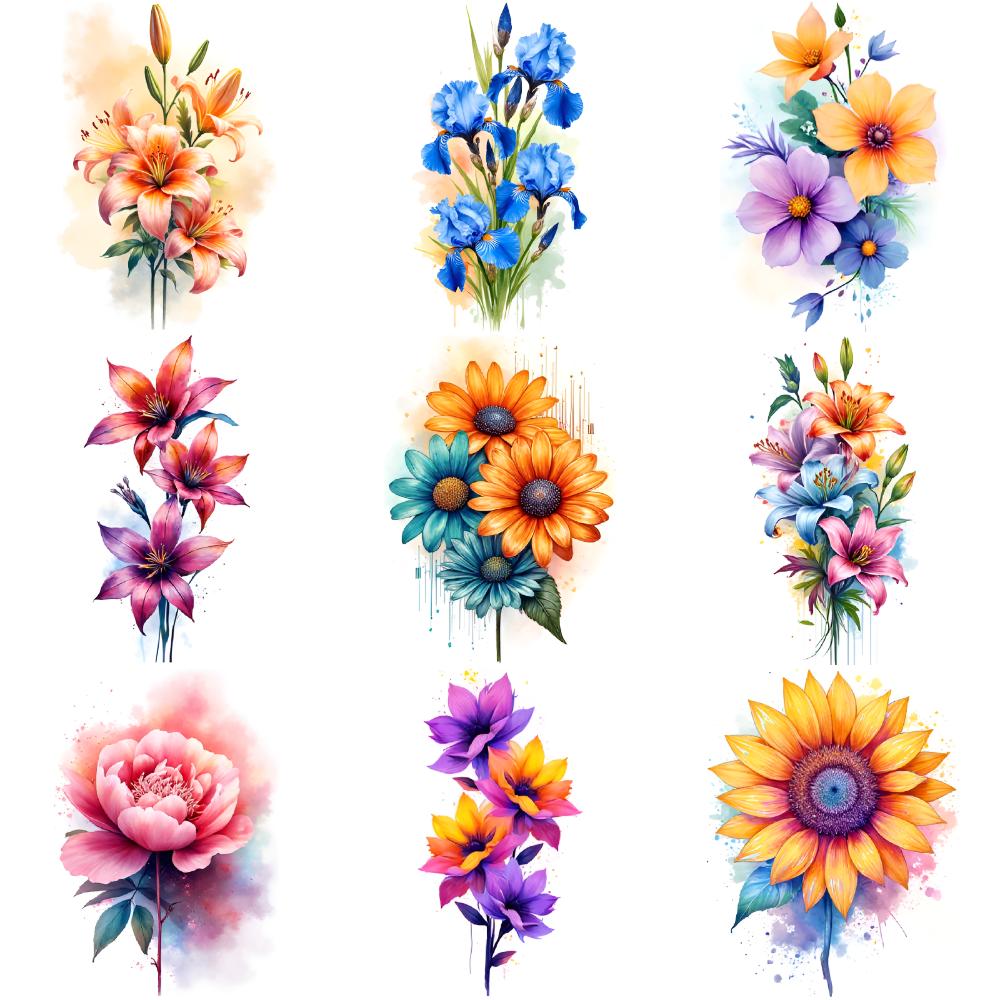 9 шт. Временные татуировки Кактусы Водонепроницаемые Долговечные Наклейки на тело Цветочные татуировки Временные наклейки-татуировки Для груди