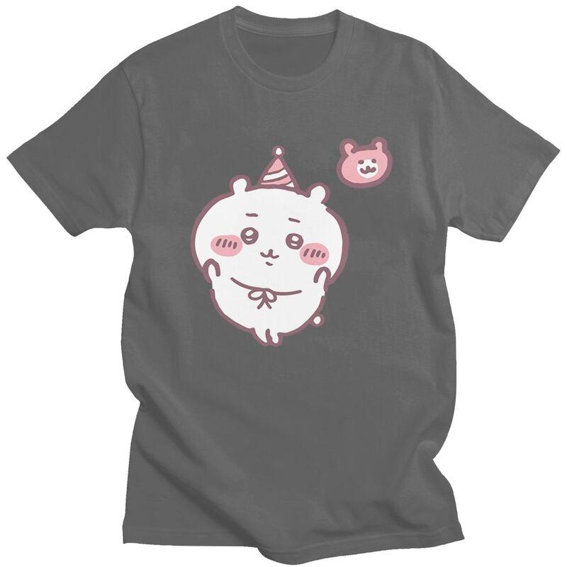 Custom Chiikawa T Shirt Men Pure Cotton Tshirt Casual Tees Short Sleeves Cute Cartoon T-shirts Slim Fit
