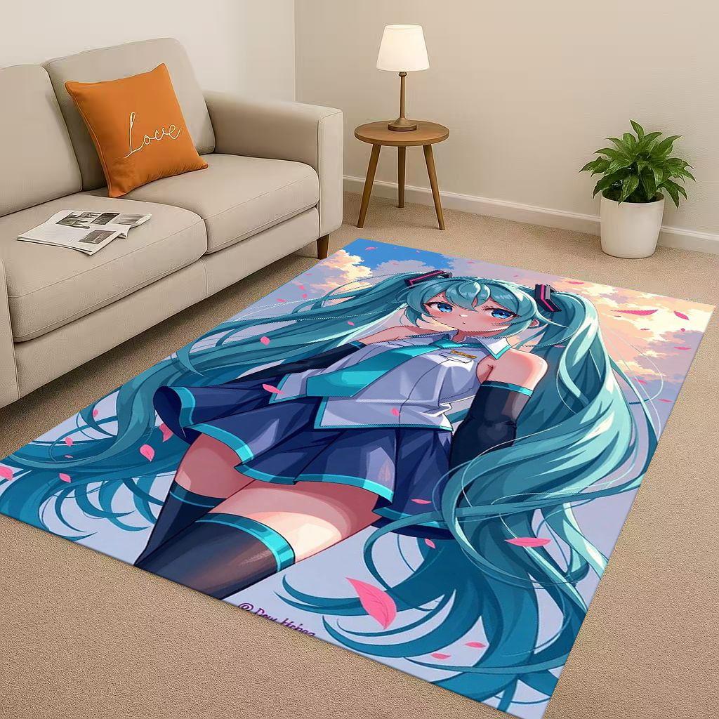 3D Kawaii M MIKU Music Cartoon Girl Living Room Non Slip Area Rug Carpet for Bedroom Playroom Sofa,Easy Clean Home Decor Doormat