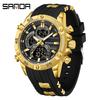 SANDA 6162 Fashion Electronic Quartz Digital Movement Soft Silicone Strap Countdown Two Time Men Wrist Waterproof Sport Watch