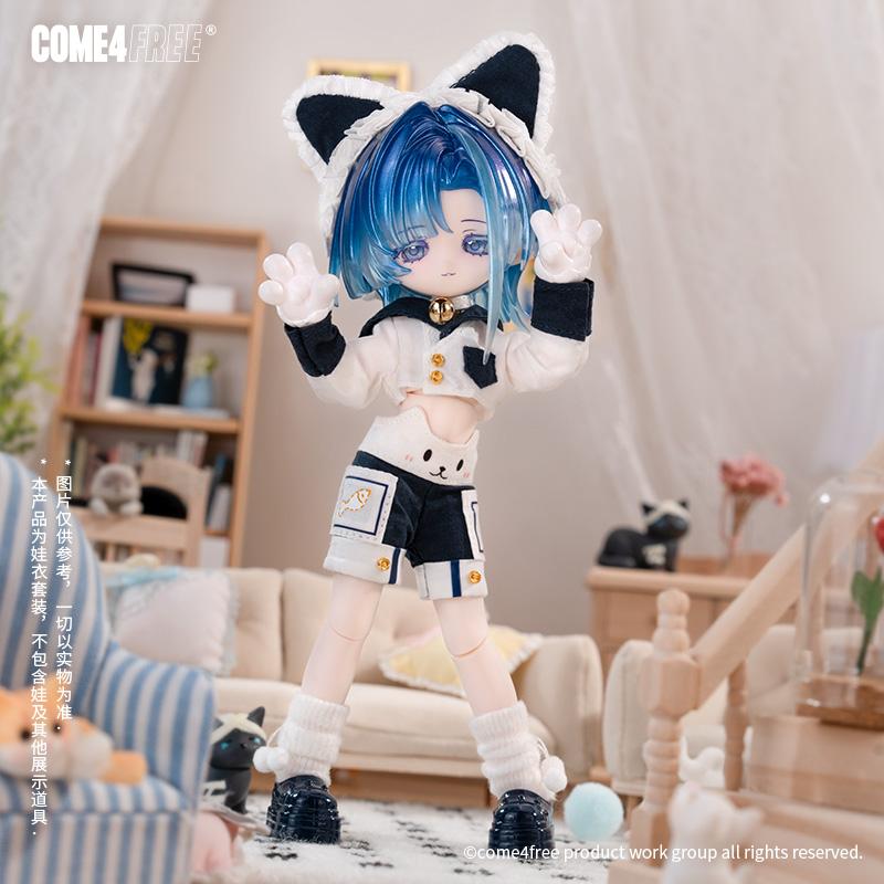 

COME4FREE 1/12 BJD Doll Clothes Daily Series Sesame Meow Dress Outfit Set for OB11 Doll Clothes
