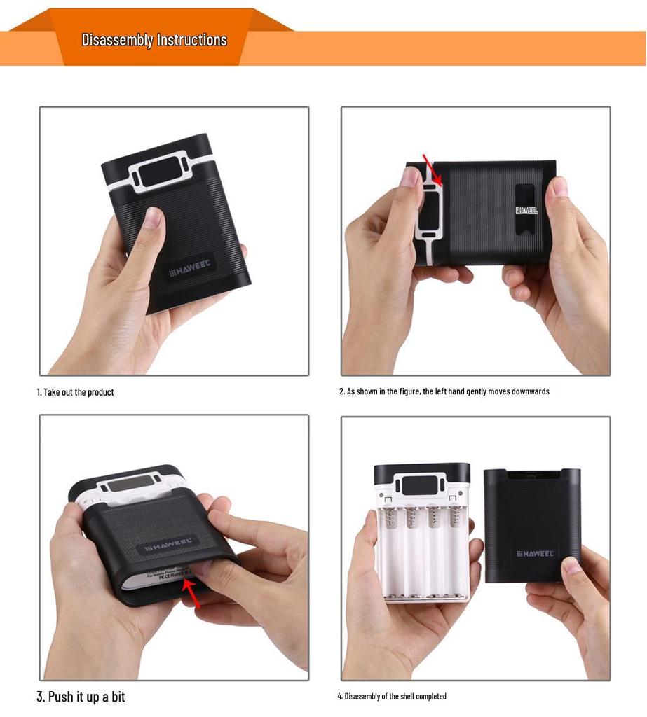 4-Section 18650 Battery Power Bank Shell with Dual USB, Solder-Free