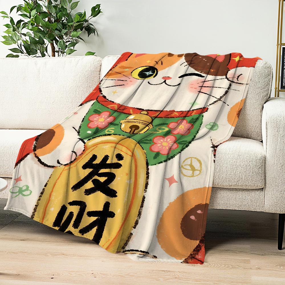 Coperta Illustrazione Gatto della Fortuna Calda Confortevole Morbida in Flanella Peluche per Divano Soggiorno Ufficio Camera da Letto Regalo da Viaggio
