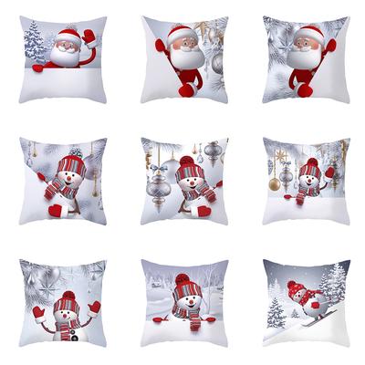 Merry Christmas Santa Claus Snowman Print Cushion Cover Home Living Room Sofa Decoration Square Pillow Cover