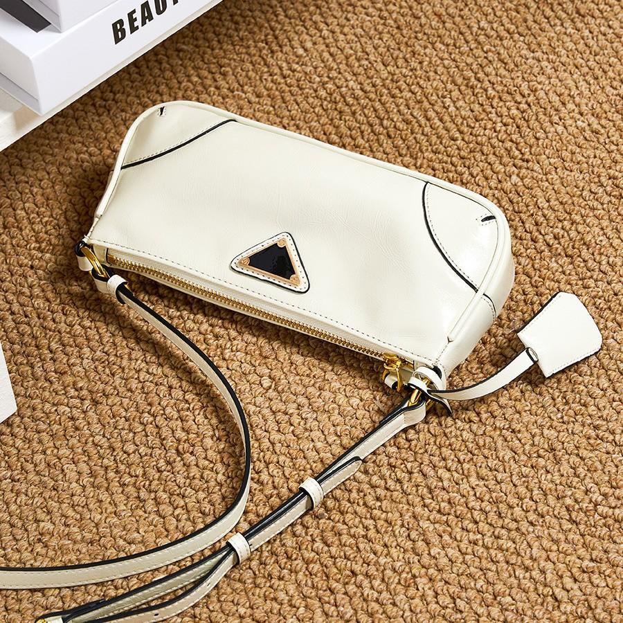 2025 New Top Layer Oil Wax Leather Single Shoulder Crossbody Bag Textured Commuter Underarm Women's Bag Baguette Bag Genuine Leather Women's Bag
