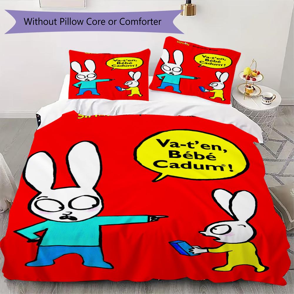 Ropa de cama con estampado de Simon el Conejo Juego de edredón Funda de edredón Funda de almohada Decoración del hogar Regalo de cumpleaños (1 * funda de edredón + 2 * fundas de almohada sin relleno)158