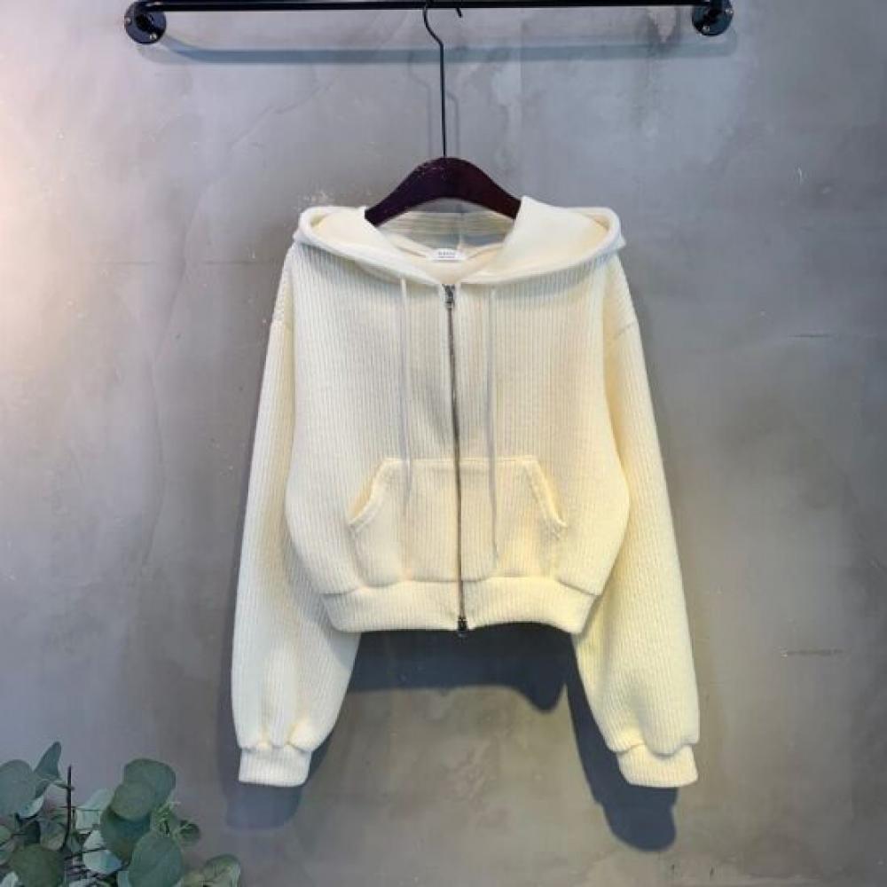 C S In The Room Hooded Zip Up Ribbed StretCh Long Sleeve Set pantS 2ColorS