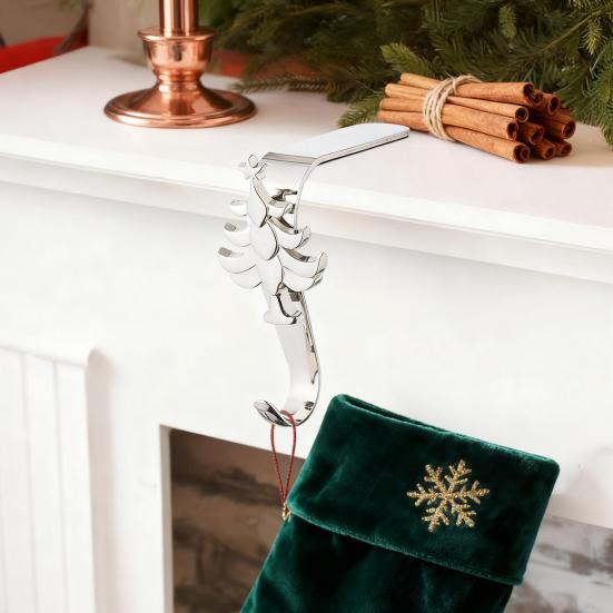 Mantel Christmas Stocking Hook Metal Stocking Holder on Fireplace Snowflake Reindeer Tree Santa Mantel Hook for Hanging Holiday Decorations Garlands