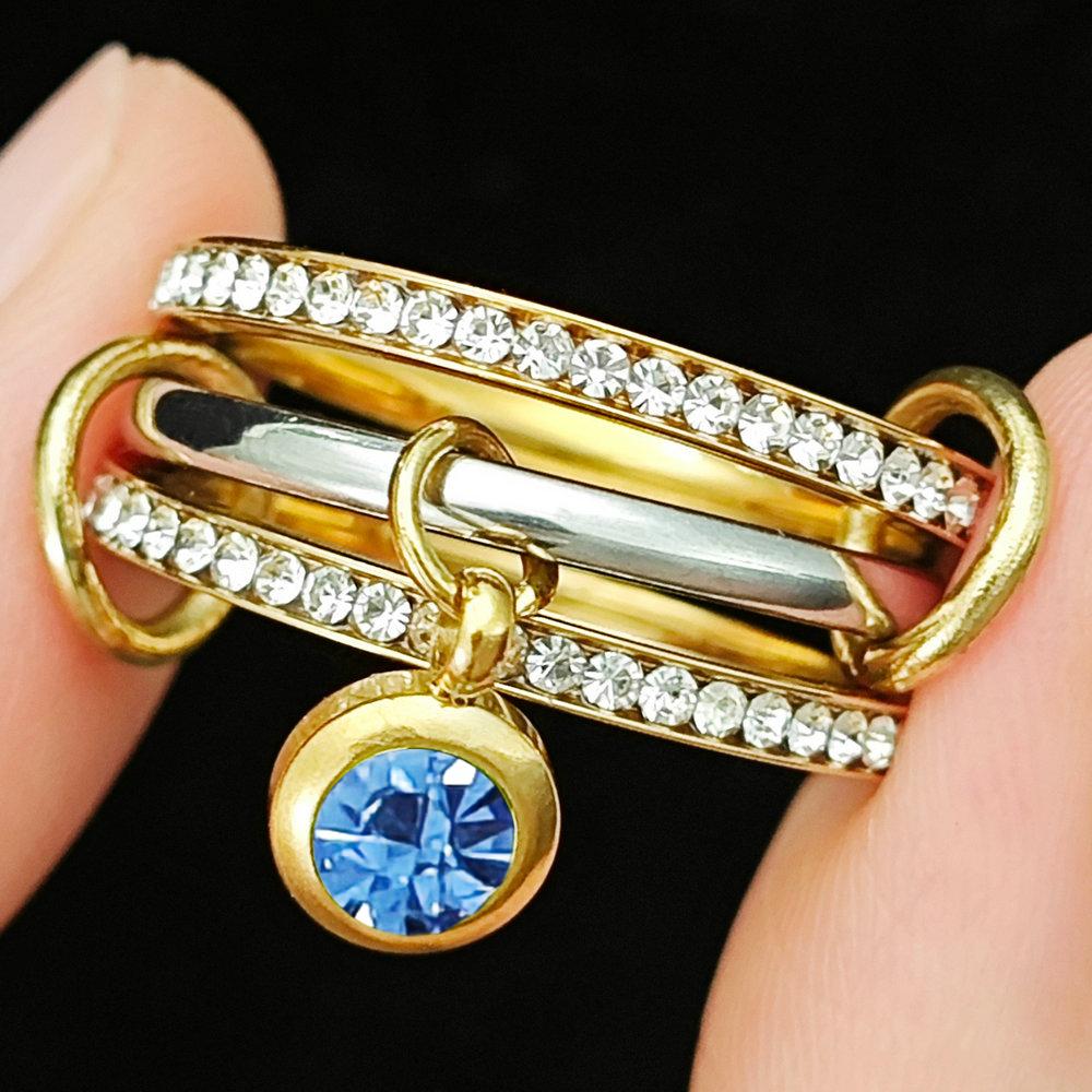 INS Trendy 12 Color Birthstone Charm Rings Stack Set Minimalist CZ Pendant Spinelli Ring For Women Girls Stainless Steel Jewelry