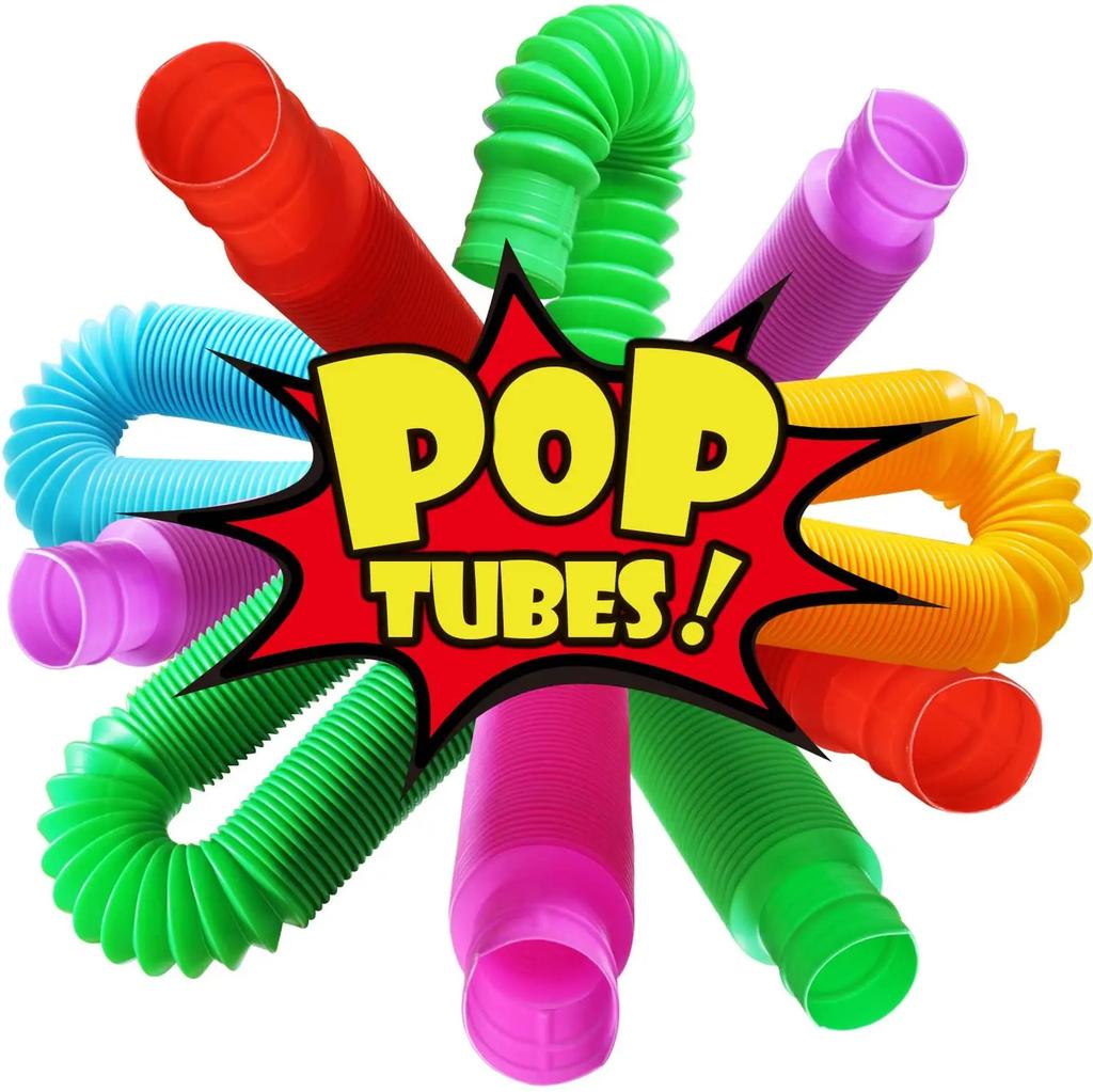 4er Pack Pop Tube Sensorisches Fidget-Spielzeug 4 Stück Zufällig Bunt Schwerlast für Konstruktion Lernspielzeug für Stress Autismus ADHS