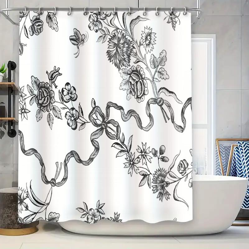 

Черно-белая шторка для душа с цветочным принтом, большого размера, декоративные аксессуары для дома и ванной комнаты для детей и взрослых (180x245см) 90x180cm
