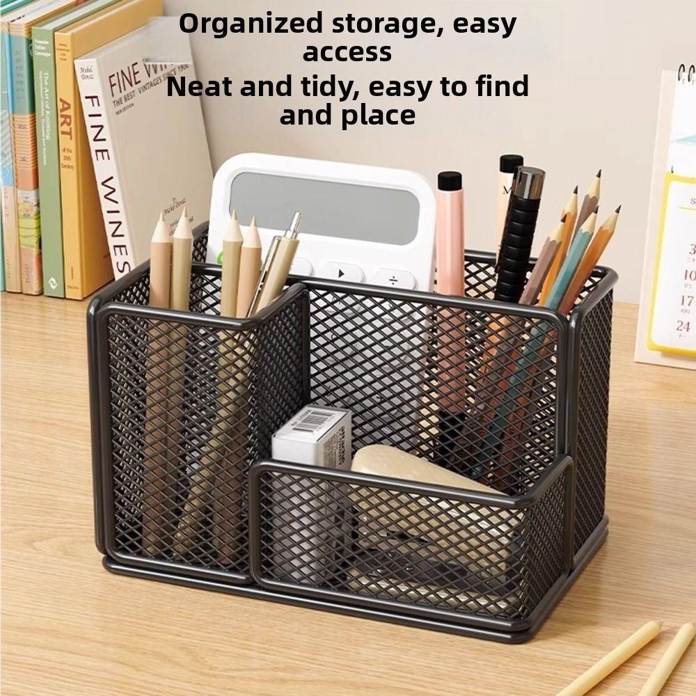 Metal Mesh Desktop Pen Holder Carbon Steel Stationery Storage Rack Mesh Desk Organizer  Desktop Use