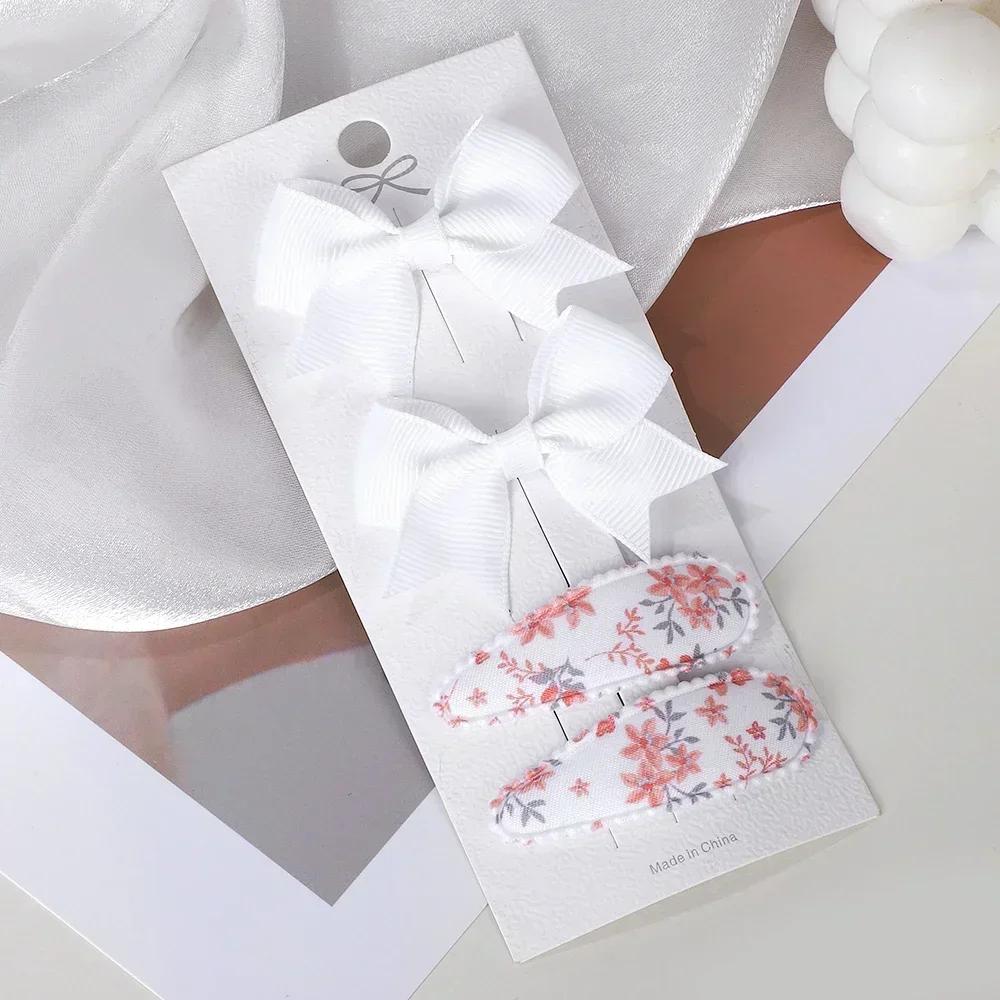 RAINBOW BOWS 4Pcs/Set Solid Bowknot BB Hair Clips Set for Girls New Handmade Hairpin Barrettes Headwear Kids Hair Accessories