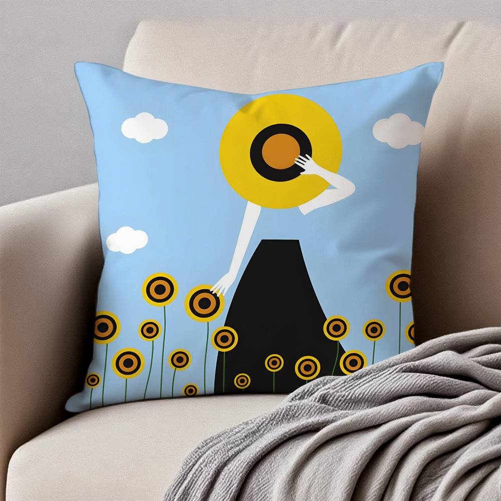 A-Abstract F-Figure Print Pillow Case Anti-dustmite Pillowcase Invisible Zipper Silky Short Plush Sofa Cushion Cover