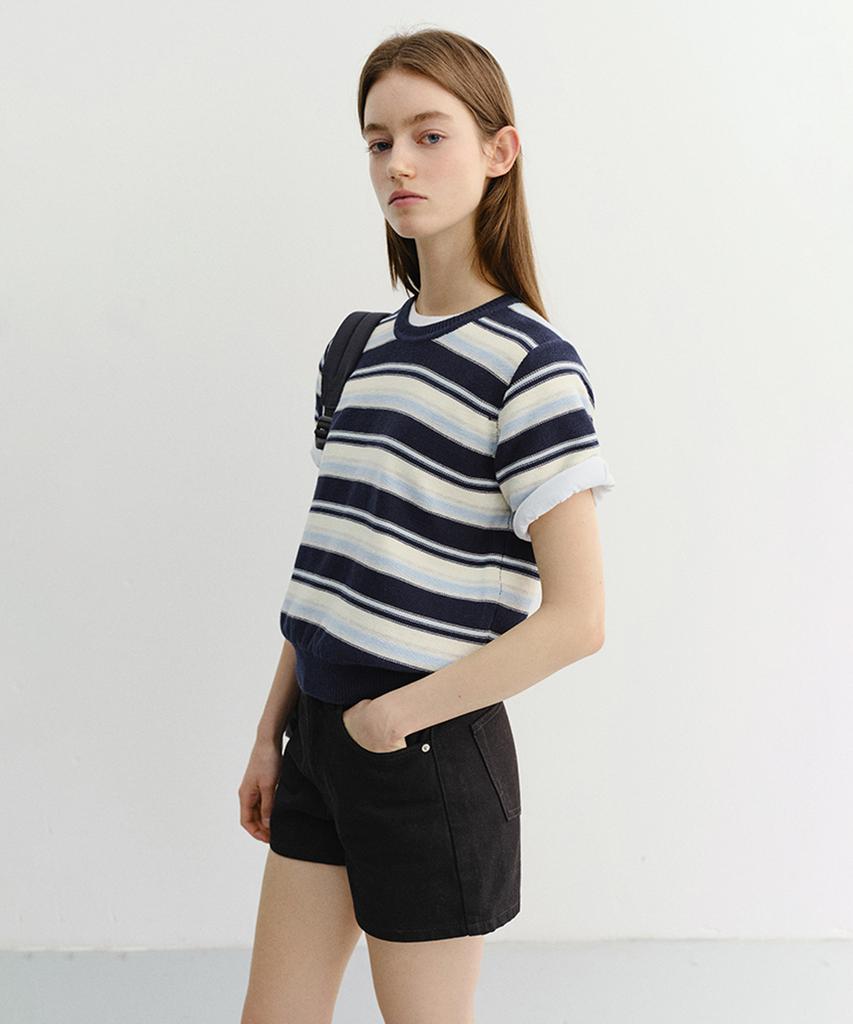 Deonseuteu Unisex Striped Crewneck Knit_Udsw6B129_Navy / Cream