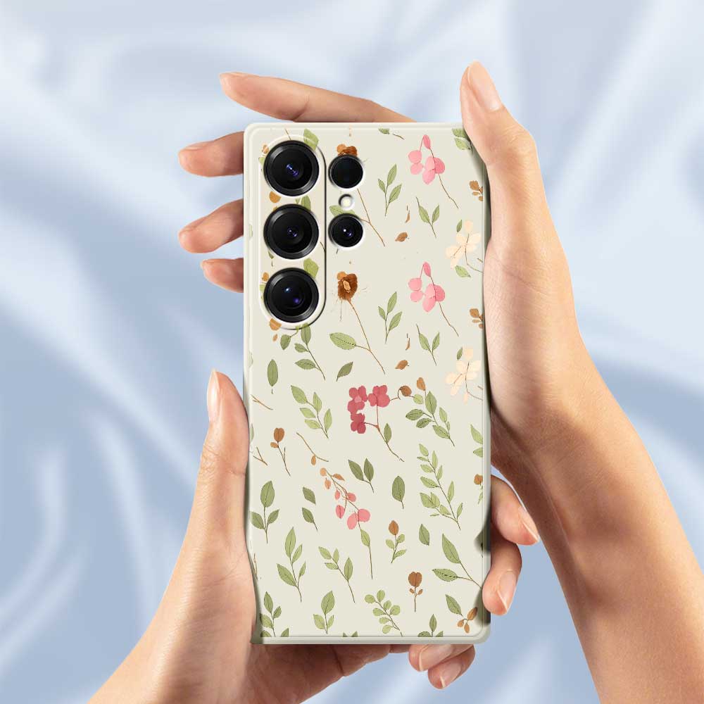 For Samsung Galaxy S25 Ultra Case Small Flower Leaves Pattern Printing Straight Edge TPU Phone Back Cover
