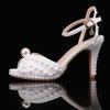Luxury All Pearls Rhinestones Peep toe Women Sandals Ankle Strap Platform Thin High heels Elegant Bridal Wedding Shoes
