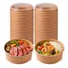 Asdays Disposable Lunch Boxes, Disposable Bowls, Disposable Containers with Lids, Kraft Paper Bowls, Paper Plates (500ml, Set of 50)