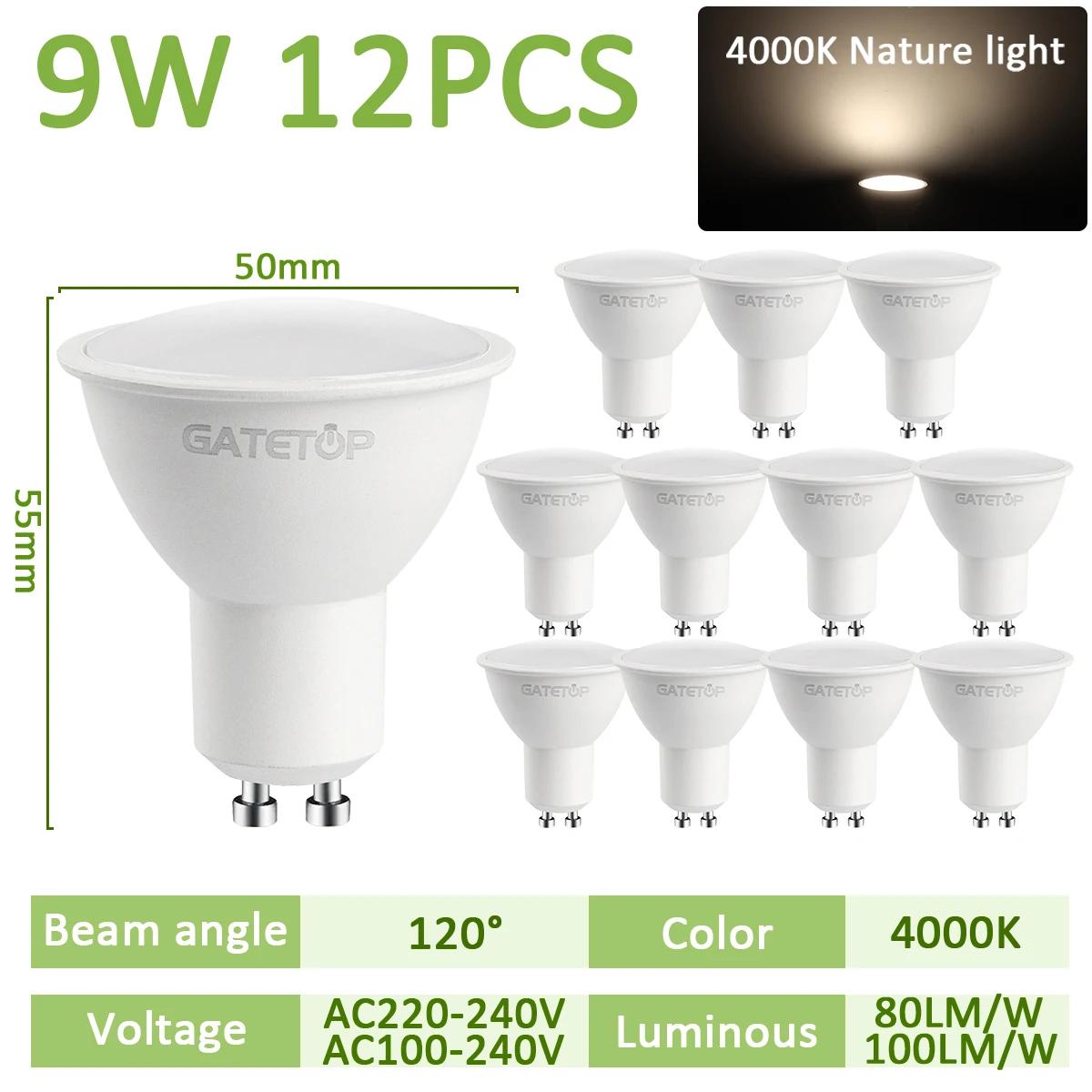 

12PCS GU10 LED Bulbs 220V 110V 9W 3000K Warm White 4000K Daylight 6000K Cool White 120° 38° Flood Beam Angle LED Light Bulb 9W&AC220-240V