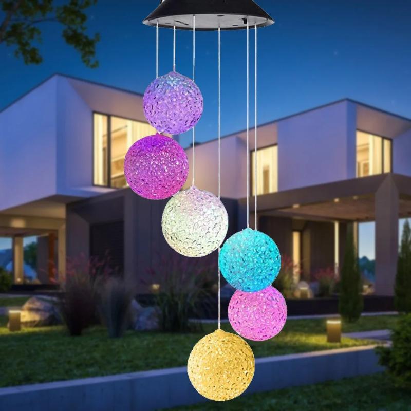 Solar Powered Wind Chime Ball Wind Chime Light LED Rainbow Gradient Outdoor Courtyard Decoration Pendant Light