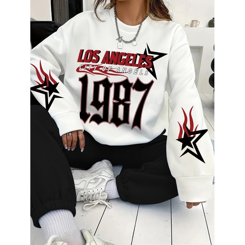 Womens Casual Oversized Round Neck Sweatshirt With 3D Letter Print Lightweight Comfort Fit