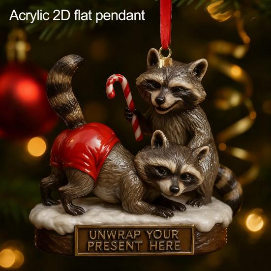 Cheeky Raccoon Christmas Ornaments Acrylic Hanging Decor with Humorous Sayings Playful Holiday Tree Decorations