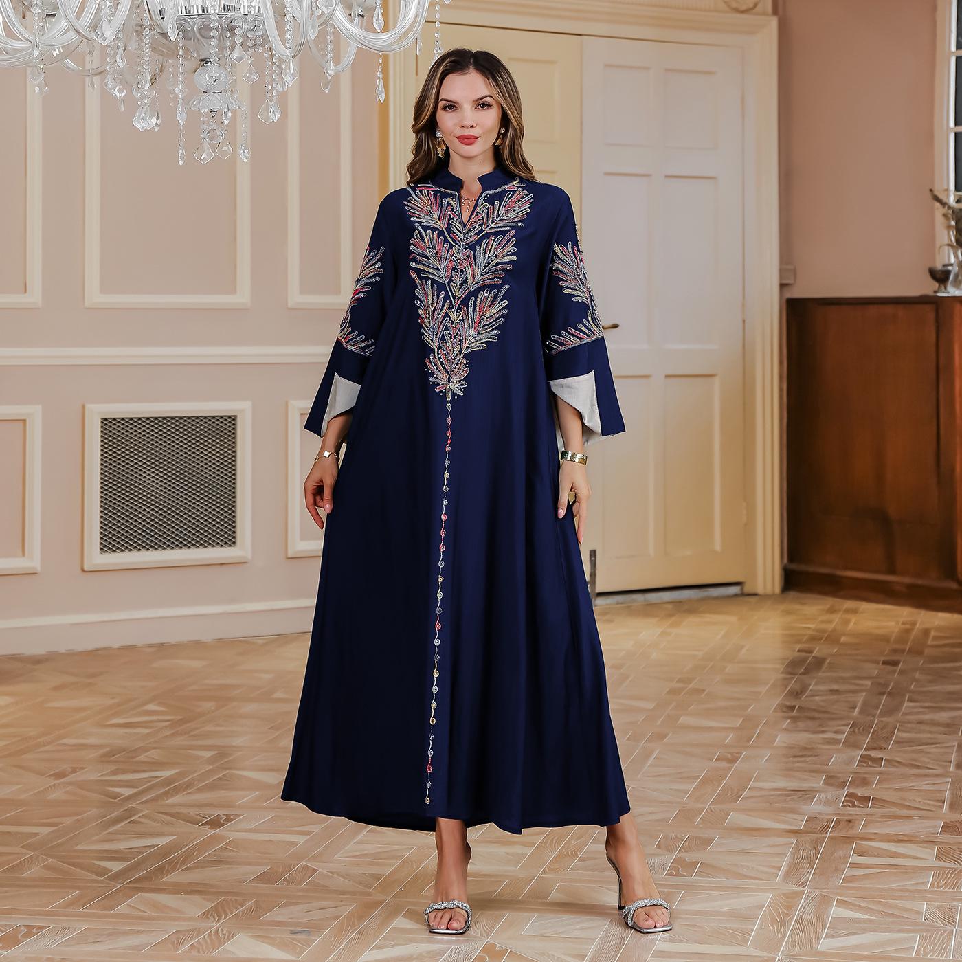 

Женское вышитое платье-абая: Мода Ближнего Востока XXL темно-синий