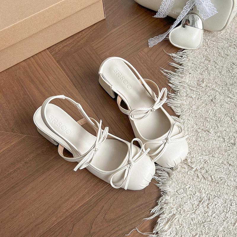 

Retro red bow thick heel light mouth sandals women s 2025 new spring and autumn round head height increase Mary Jane small leather shoes 39 бежевый