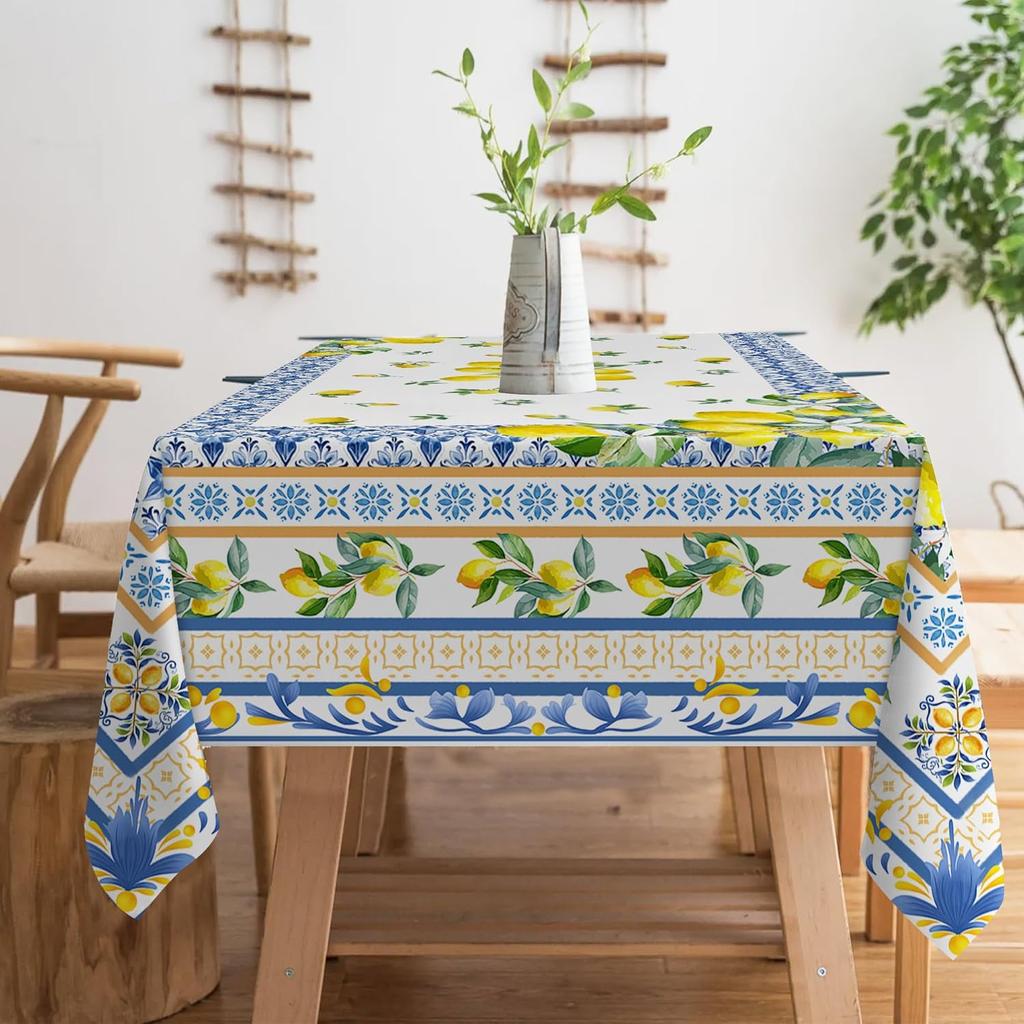Wasserdichte Tischdecke mit Zitronenblüten-Aufdruck, Dekoration für Feiertage, Hochzeiten, Partys, Waschbare rechteckige Tischdecken, Tischdekoration für das Esszimmer