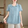 Summer Loose Hemp Collar Short Sleeved Shirt Women's Shirt