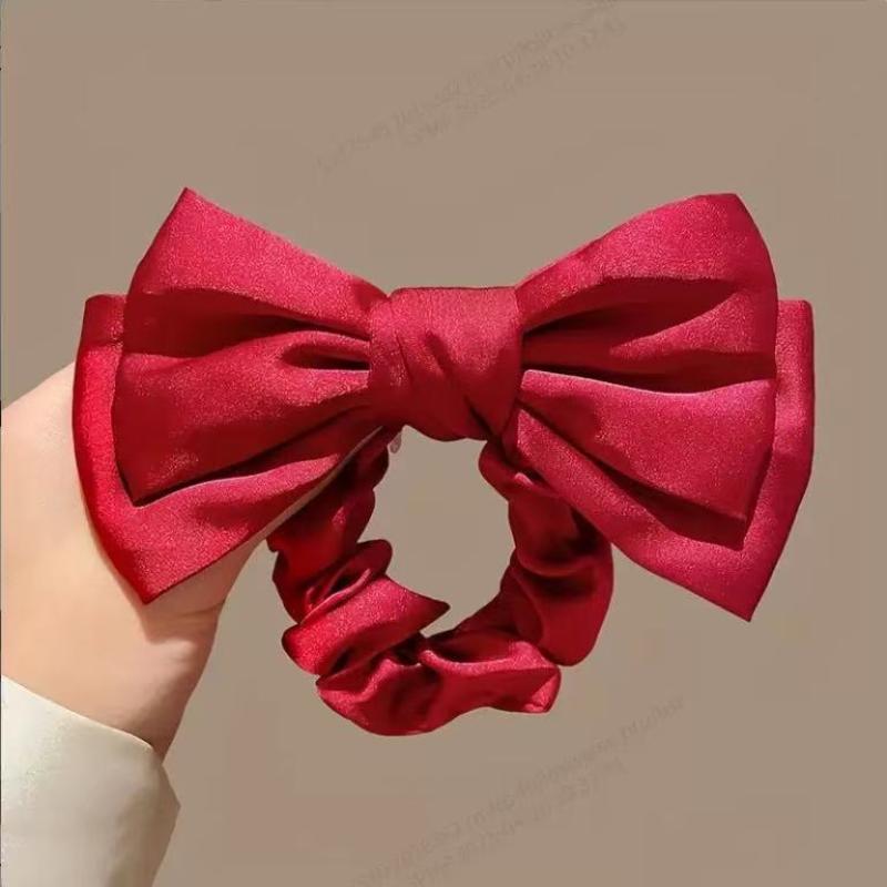 High-end Satin French Bow Elastic Scrunchie, Women's Hair Tie for Everyday Use, Elegant Hair Accessory