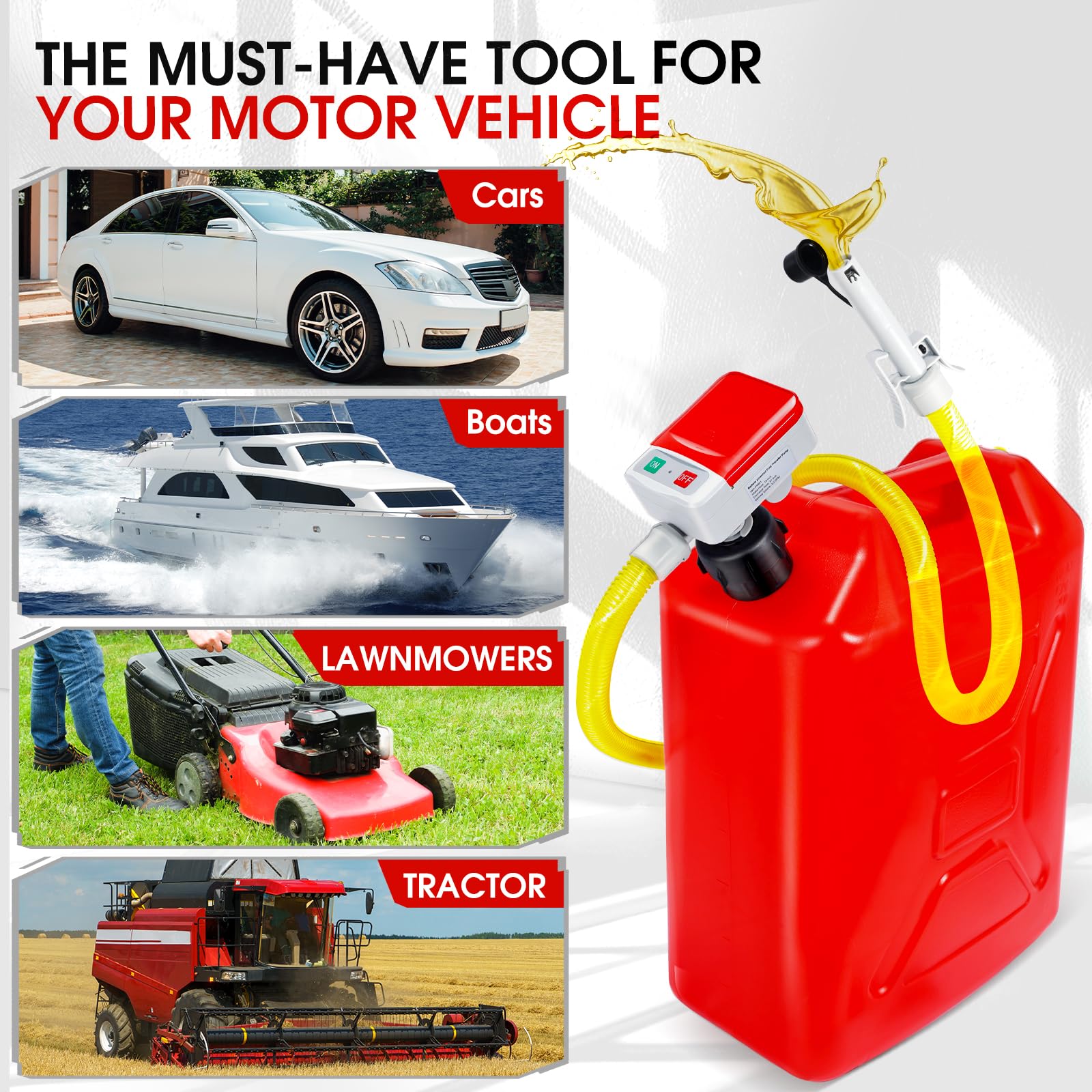 

Fuel Transfer With Auto-Stop -3.2GPM,Overfill, 30s Alert Beep,51in Hose Transfer Battery Powered With 4 Tank Adapter,Portable Liquid one size