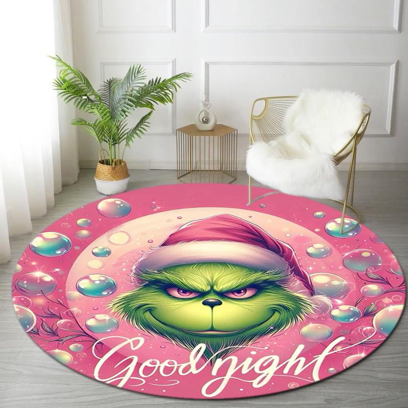 1pc Grinch Round carpet Painted Printed circular carpet, home door mat, outdoor travel protection carpet