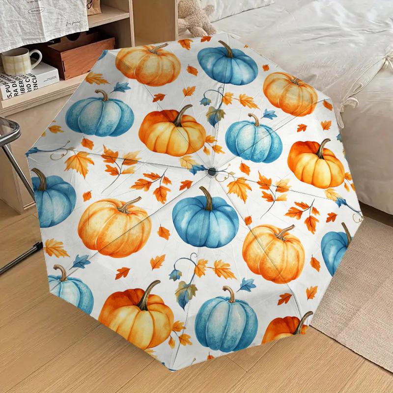 1pc Pumpkin Leaf Pattern Umbrella Design Automatic Opening and Closing Umbrella, High-quality Travel Umbrella, C1128058