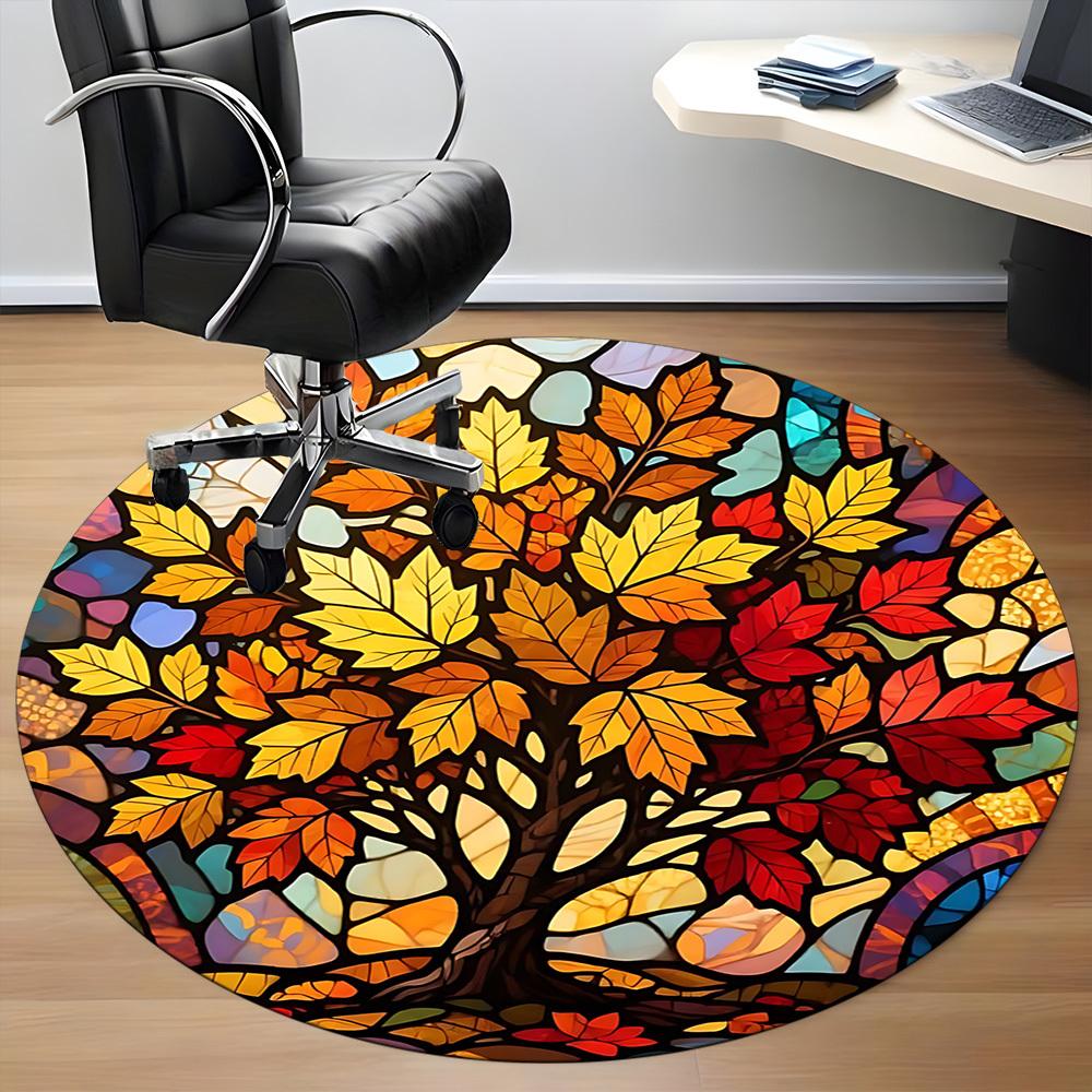 1pc Autumn Leaves Office Round Area Rug, Indoor Mat Suitable ForOffice, Under Office Chairs Bedroom Living Room Home Decor, Room Deco D061