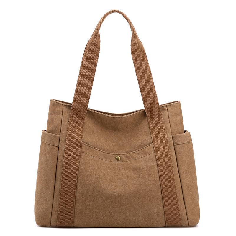 Canvas Tote Bag For Women With Zipper Pockets And Retro Style For Daily Use