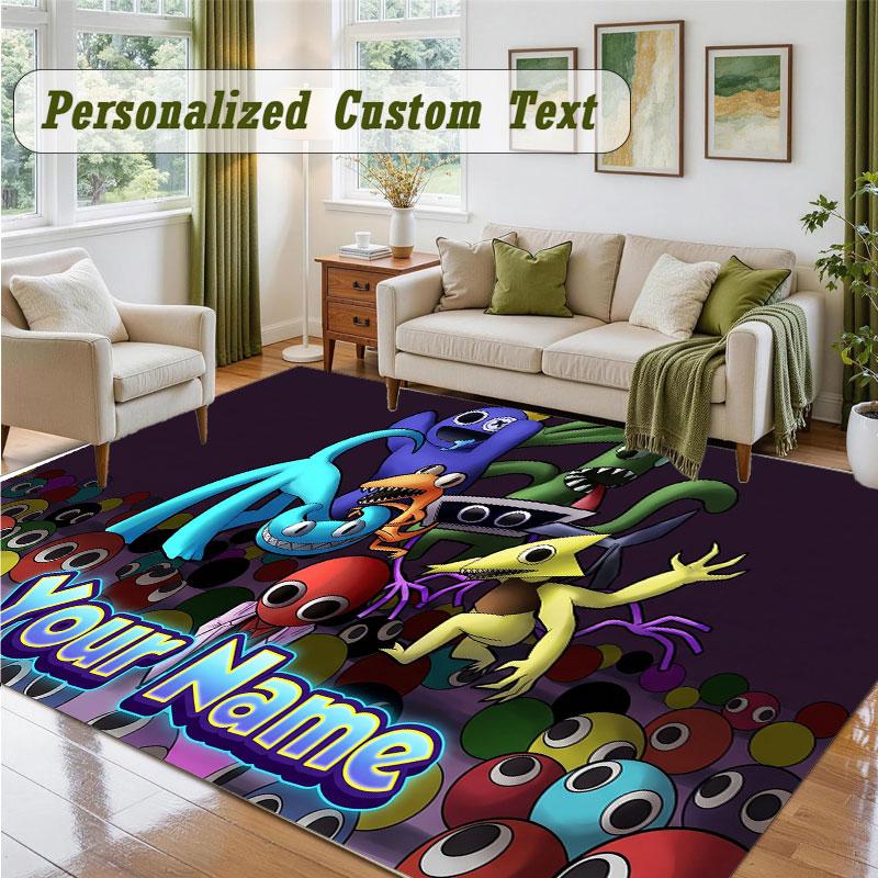 Crystal Velvet Square Rug Custom NameRainbow Friends Pattern Non Slip Home Floor Decor Rug