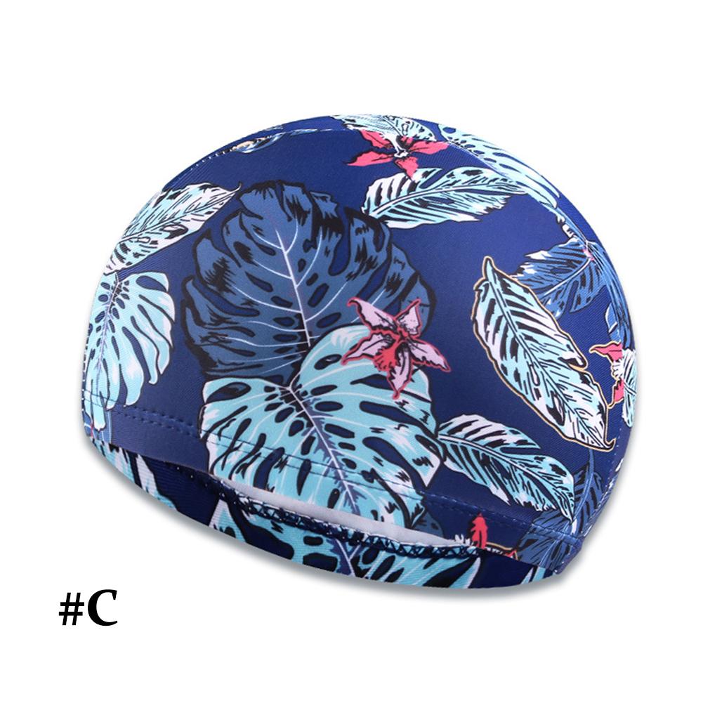 Adults Leaf Print Swimming Cap Ear Protection Non Slip Summer Pool Beach Swim Hat