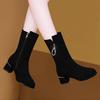 Women's Mid-Calf Martin Boots with Velvet Lining - British Style, All-Match Thick Medium Heels, Height-Enhancing Winter Cotton Boots