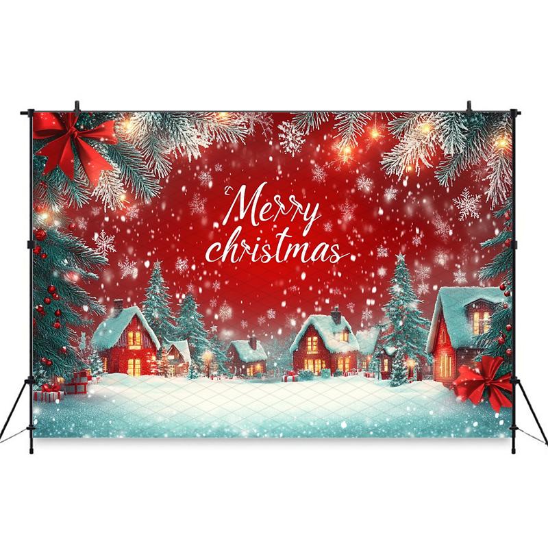 Mocsicka Merry Christmas Background Photography House Small Bell Snowflake Xmas Tree Decorations Party Backdrop Photocall Banner
