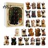 Holiday Countdown Gift Box 24 Day Cat Advent Calendar with Acrylic Christmas Ornaments, 2D Flat Animal Themed Ornaments Hanging Decorations, Xmas Tree