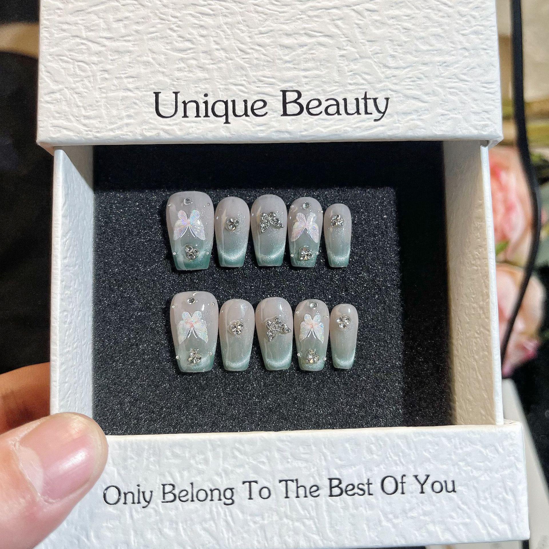 

Весна/Лето 2025 Ручная работа Французский кошачий глаз Бабочка Патчи для нейл-арта Medium