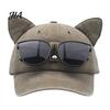 Adjustable Sun Hat with Sunglasses Cat Ear Trucker Hat, Baseball Cap Detachable Sunglasses, Curved Brim Protection Pilot Style for Outdoor Travel